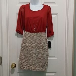 Enfocus Studio rust brown upper tweed skirting with removeable necklace Sz 4 NWT